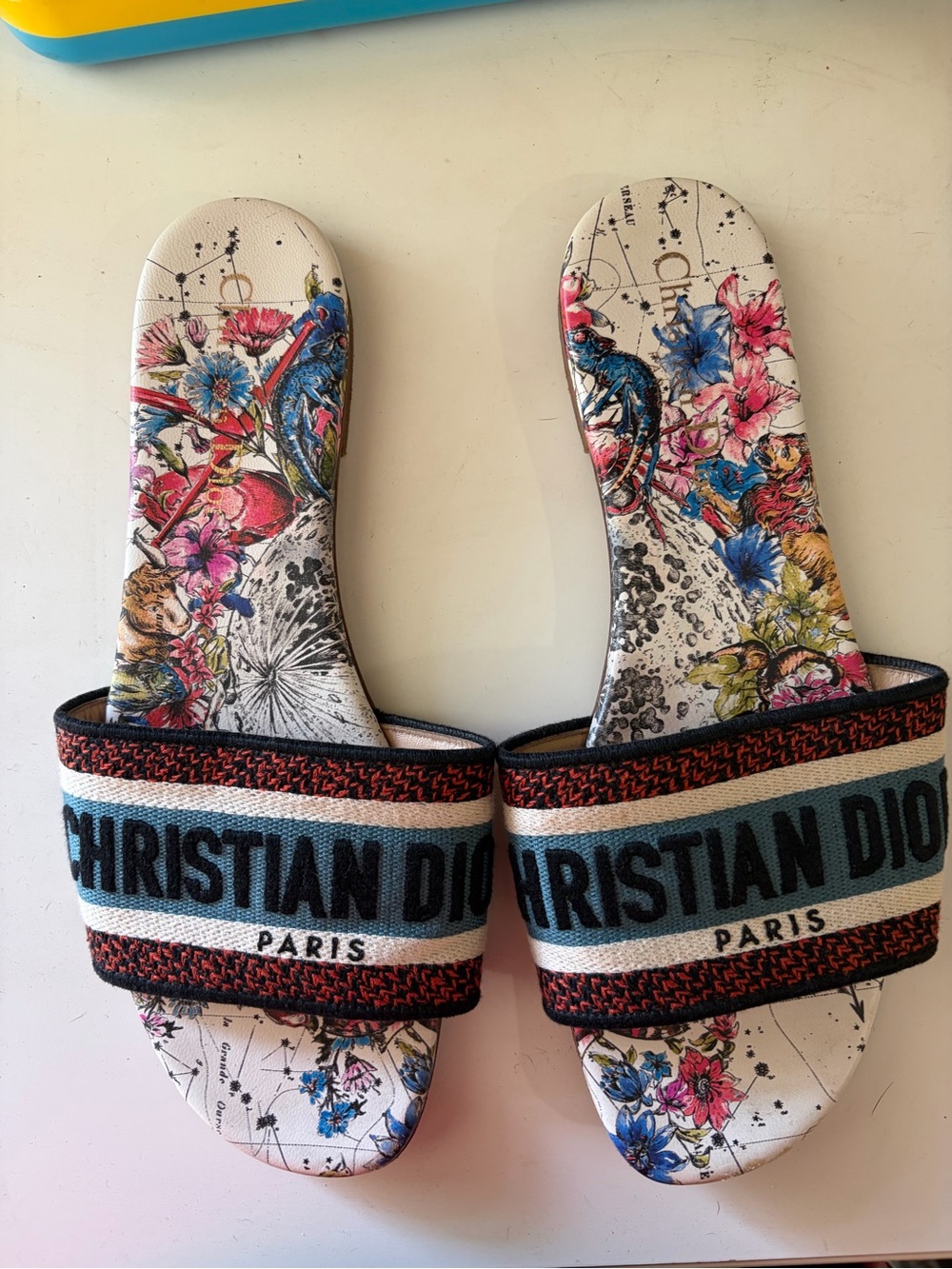 Christian Dior Dway Slides Multicolor Floral Embroidered Sandals EU 37